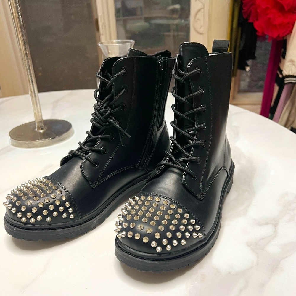 Black Faux Leather Studded Boots Size 13
